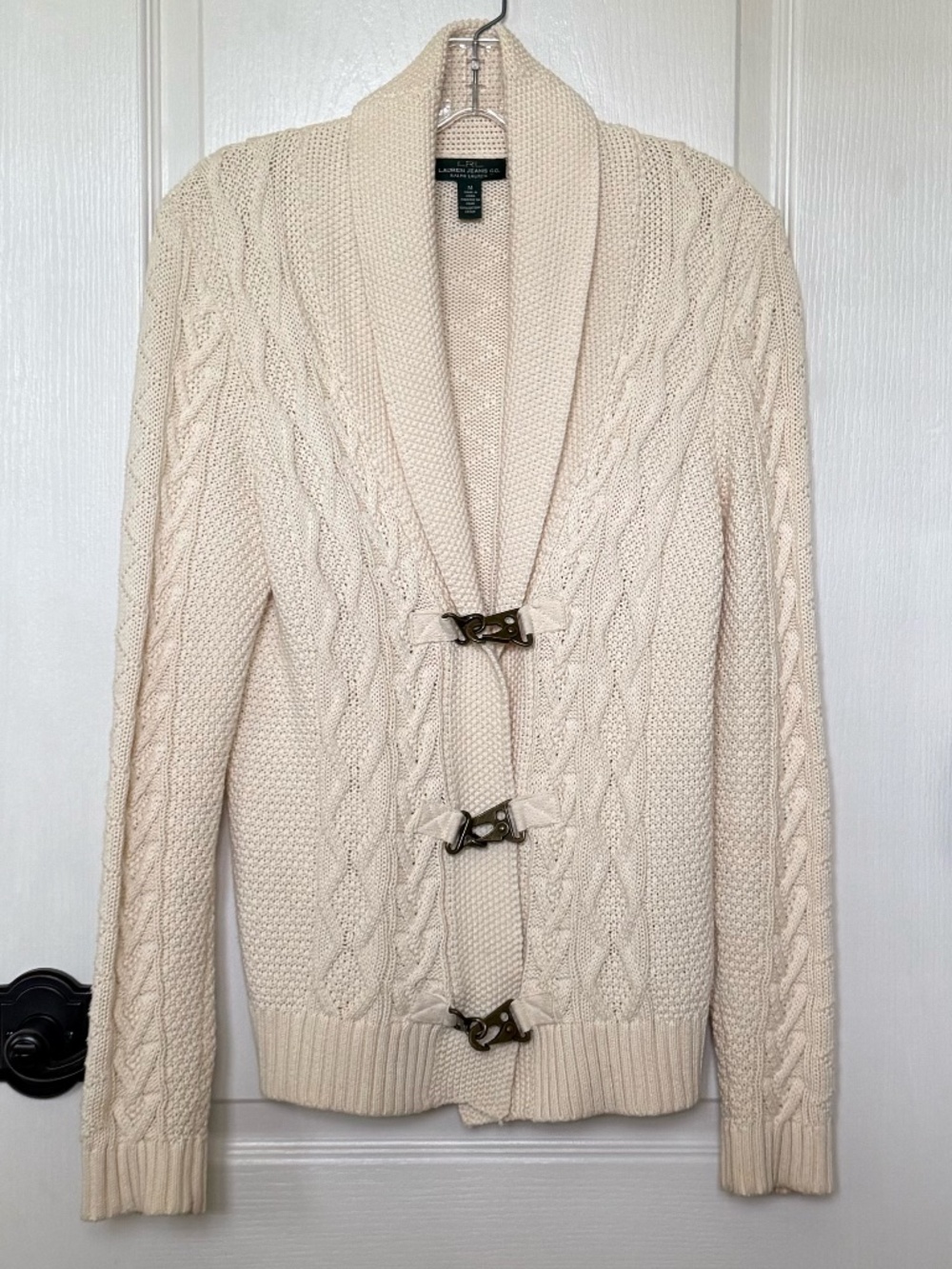 Lauren Ralph Lauren Women's 100% Cotton Fisherman Knit Cardigan Sweater, Size M